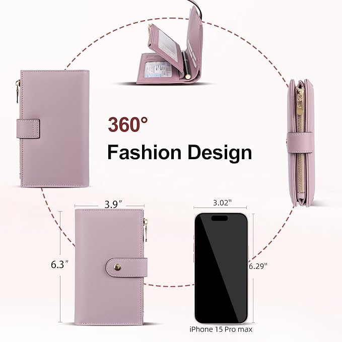 yiijay Womens Wallet RFID Blocking Leather Trifold Clutch Wallet Credit Card Holder Ladies Travel Wallet Purse with Pen Holder