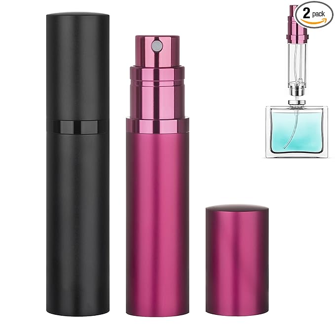 Refillable Perfume Atomizer Travel Bottle 2-Pack 5ml Leakproof Luxury Travel Perfume Refillable Bottle, Portable Fragrance Atomiser (Black & Rose Red)