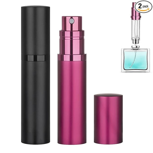 Refillable Perfume Atomizer Travel Bottle 2-Pack 5ml Leakproof Luxury Travel Perfume Refillable Bottle, Portable Fragrance Atomiser (Black & Rose Red)