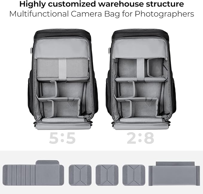 K&F CONCEPT Professional Camera Backpack, Large Photography Backpack Expandable to 25L, Quick Access&Water Resistant Camera bags with Rain Cover&Tripod Holder for Canon/Nikon/Sony/DJI/DSLR Mirrorless