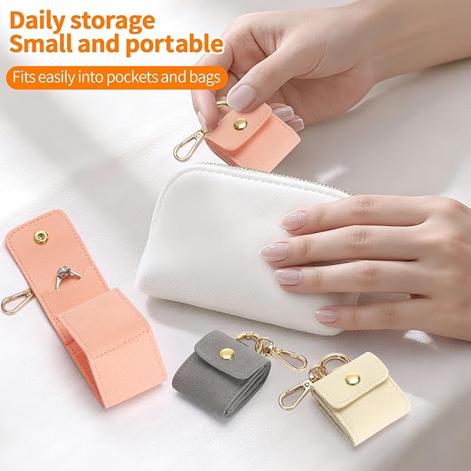 KUKUVR Mini Jewelry Holder Pouch with Keychain, Portable Travel Jewelry Organizer Box for Rings Earrings Necklace Stud, Small Velvet Jewelry Storage Bag for Gym Women (Pink)