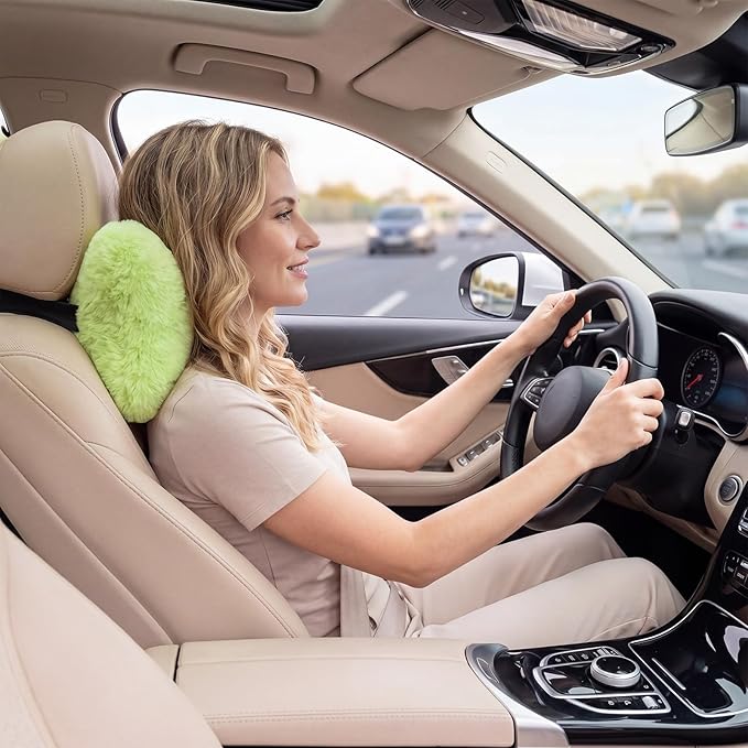Macarrie 2 Pcs Car Neck Pillow Plush Butterfly Bow Car Headrest Pillow Comfortable Seat Neck Support Cute Head Rest Accessories for Driving Travel Driver Chair Girl Interior Decor (Sage Green,Solid)