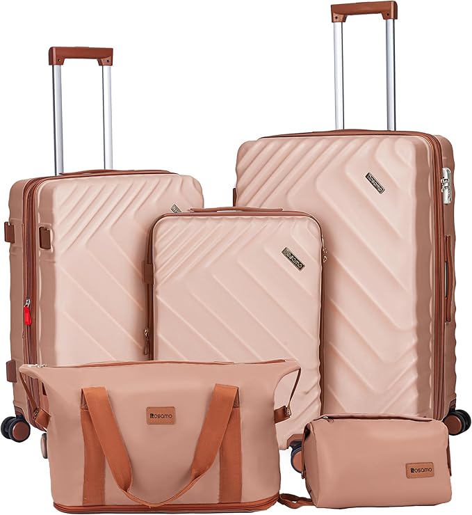 Rosamo 5 Piece Luggage Set Expandable Hardside, 20/24/28in Suitcases with Matching Travel Bags, 22x14x9 Airline Approved Carry On, TSA Lock, Spinner Wheels, ABS+PC