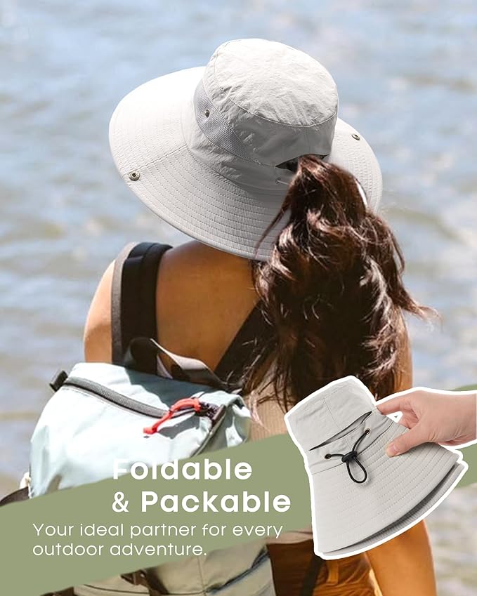 FURTALK Womens Sun Hat with Ponytail Hole Beach Hiking Summer Wide Brim UPF 80+ Outdoor Protection Foldable Bucket Hat
