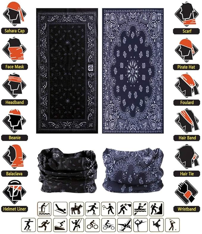 VANCROWN Headband Neck Gaiter Head Wrap Headwear Face Mask Magic Scarf Bandana for Men and Women
