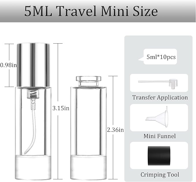 5ml Perfume Travel Refillable Bottle Perfume Atomizer, Travel Size Perfume Bottle,10pcs Glass Bayonet Mount Fragrance Atomizers for Trip, Leak-proof Cologne Sprayer Bottles