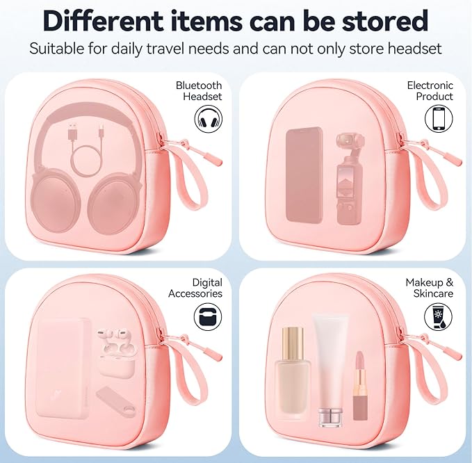 Inesore Headphone Case Compatible with JBL Tune & Live/Sony WH-CH520 510 720/ Sony MDR-ZX/Bose QuietComfort/JLab/BERIBES/TOZO/KVIDIO/SoundCore,Headset Carrying Storage Bag Headphone Pouch, Pink