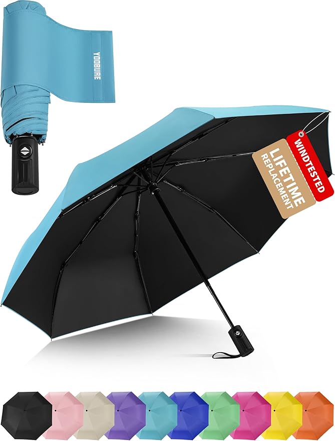 Yoobure Compact Travel Umbrella - Windproof Umbrellas for Rain, Small Portable UV Umbrella for Sun Protection, Folding Automatic Umbrellas in Lightweight for Car, Backpack, Walking, Kids, Women