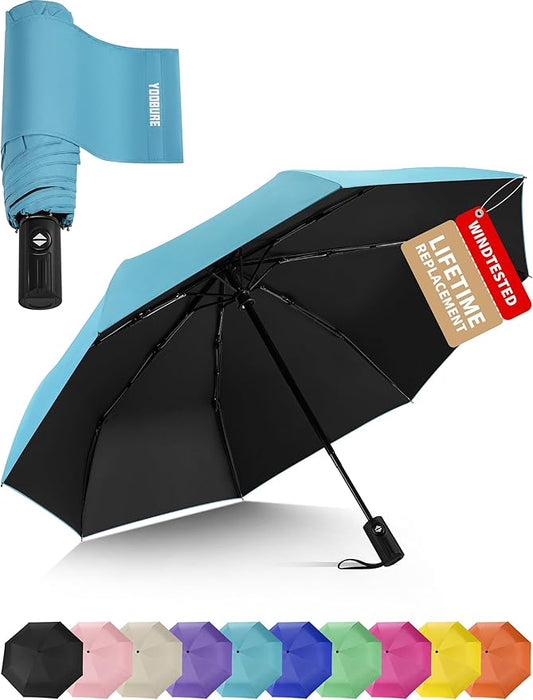 Yoobure Compact Travel Umbrella - Windproof Umbrellas for Rain, Small Portable UV Umbrella for Sun Protection, Folding Automatic Umbrellas in Lightweight for Car, Backpack, Walking, Kids, Women