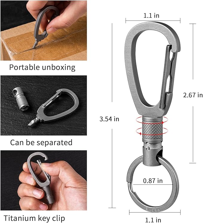 FEGVE Titanium Quick Release Swivel Keychain, Pull Apart Detachable Keychain Heavy Duty Car Key Holder with Key Rings