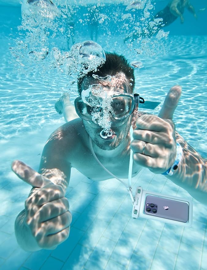 Lamicall Waterproof Phone Pouch Case Bag for iPhone 17 16 15 14 13 12 11 Pro Max Plus XS, Swimming Equipment Bags for 4-7inches White & White