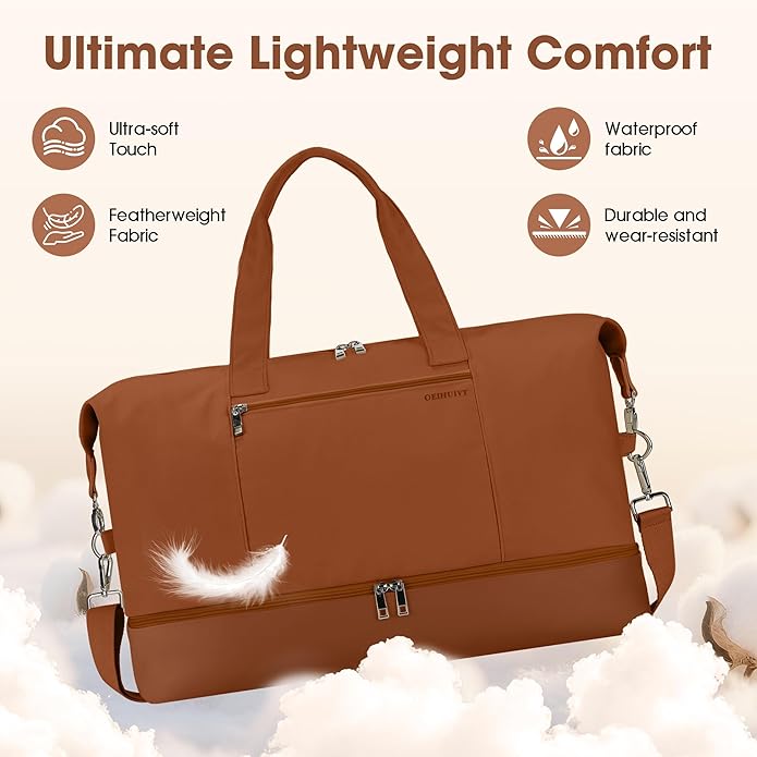 Women's Weekender bag Travel Duffel Bag with Shoe Compartment 21-inch Airline-Approved Carry-On, 2-Piece Overnight Bag Set Personal Item Luggage