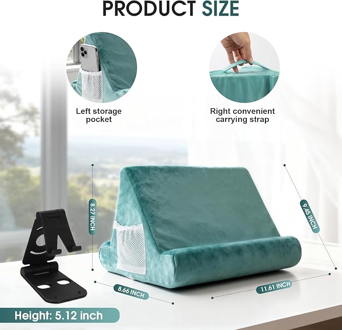 Multi-Angle Tablet Stand with Soft Pad Cushion and Net Pocket - Universal Phone and Pad Holder for Lap, Knee, Sofa and Bed (Light Blue)