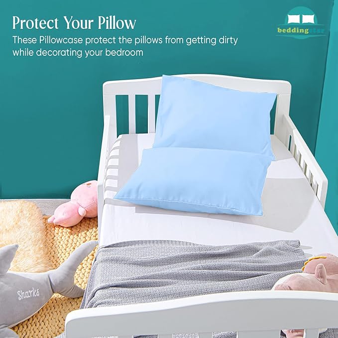 Youth Pillowcase 16x22 Set of 2 Kids Travel Pillow Case Cover with Zipper Closure 600 Thread Count 100% Egyptian Cotton Soft & Skin Friendly Youth Toddler Pillowcase 16x22 Inches, Light Blue