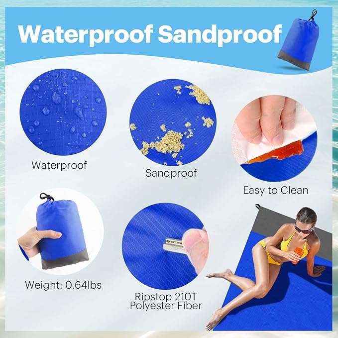 EASYFUN Beach Blanket Sandproof Oversized, 79''×83'' Extra Large Beach Mat, Portable Picnic Mat for Travel Camping Hiking, Lightweight Beach Essentials Family Water Resistant Mat