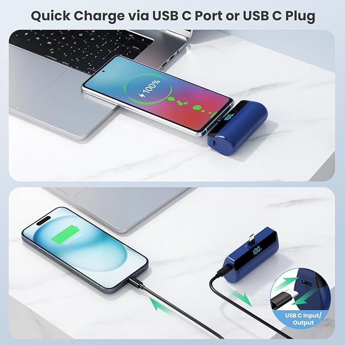 [2-Pack]Mini Portable Charger for iPhone 17/16/15,Upgraded 5500mAh PD Fast Charging USB C Power Bank,Travel Essentials Battery Pack for iPhone 17/17 Pro Max /Air/16/15 Series Galaxy Android-Black+Blue