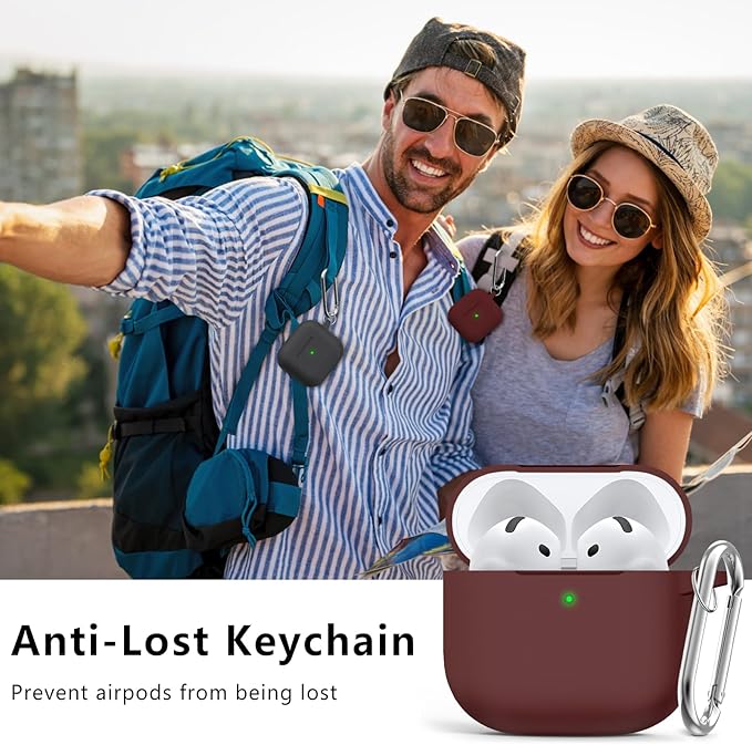 Ljusmicker for AirPods 4 Case 2024 with Cleaner Kit,Soft Silicone Protective Cover for Apple AirPods 4th Generation Cases for Women Men,for AirPod 4 Case Accessories with Keychain-Wine Red