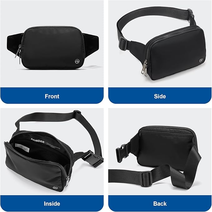 Pander Belt Bag Large 2L, Nylon Fanny Pack Purse for Women and Men with Adjustable Strap