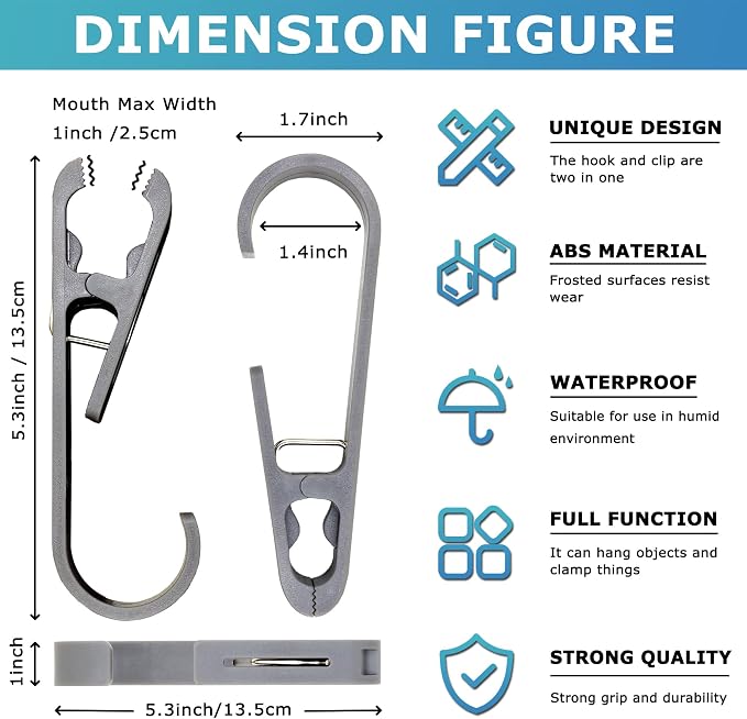 Laundry Hooks with Clips Hanger Closet Organizer Clamps Socks Boot Bras Towels for Bathroom Wardrobe Kitchen Office 4Pcs (Grey)
