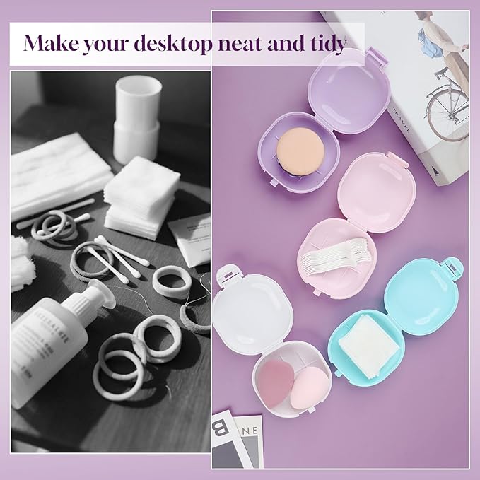 4 Pcs Plastic Cotton Round Holder, Cotton Round Travel Case, Lightweight and Easy to Carry with Sealed Snap-on Lid, Accessories Jewelry Organizer(3.4 x 1.5in,White)