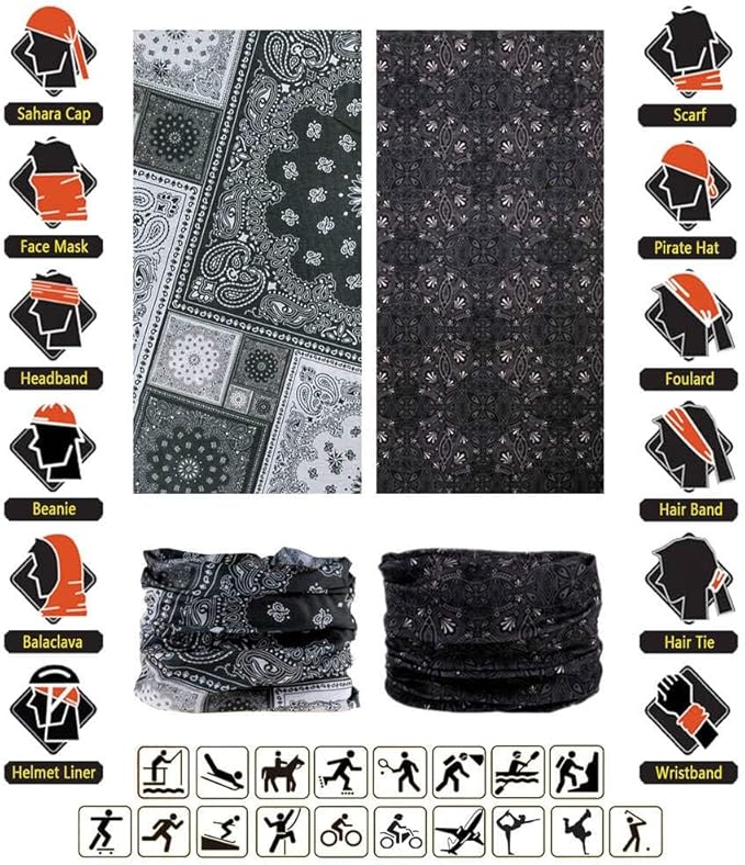 VANCROWN Headband Neck Gaiter Head Wrap Headwear Face Mask Magic Scarf Bandana for Men and Women