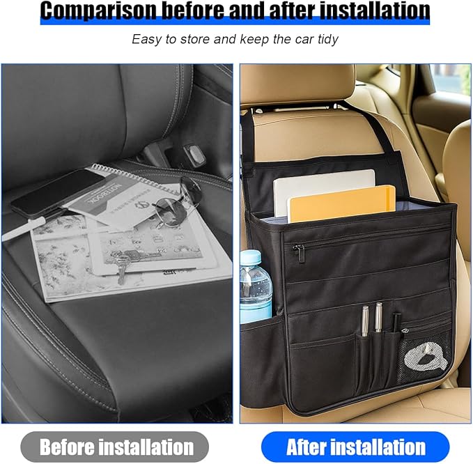 Car Front Seat Organizer, Multi-Pocket Vehicle Hanging Passenger Back Seat Storage Bag with Adjustable Straps, Automotive Interior Storage Organizer, Universal for SUV RV Truck