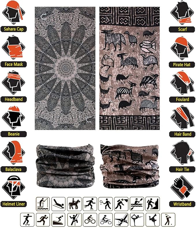 VANCROWN Headband Neck Gaiter Head Wrap Headwear Face Mask Magic Scarf Bandana for Men and Women