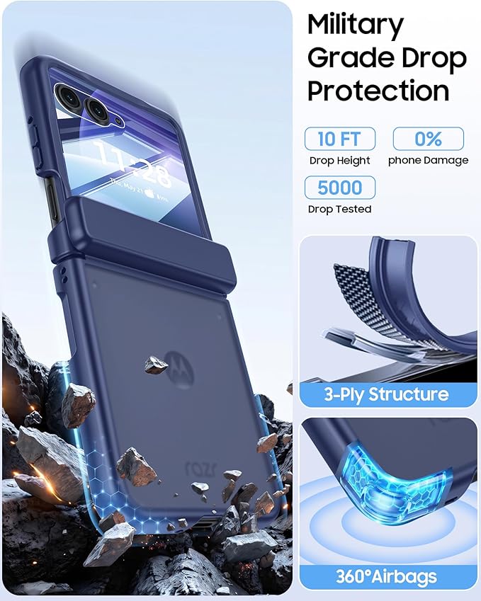 for Motorola Razr+ Plus 2026,Razr+ Plus 2025/2024 Case with Hinge Protection, Screen Protector, Skin Feel Translucent Frosted, Shockproof Cover for Razr+ 2026/2025/2024-Blue