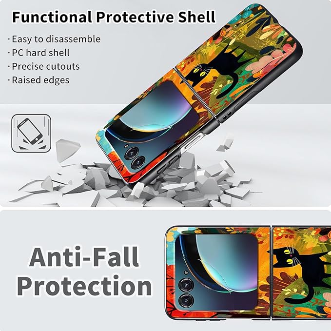 for Motorola Razr 2025 Case,for Moto Razr 60 Phone Case Cute Slim Hard PC Ultra-Thin Anti-Scratches Shockproof Protective Phone Cover,Cartoon Cat Forest