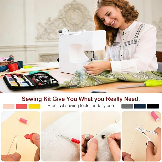 Portable Sewing Kit with Magnifying Glass, 86 Pcs Premium Sewing Supplies for Beginners, Home Emergency & DIY Use