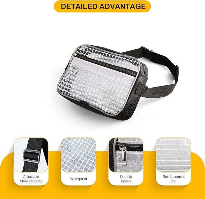 9.8 Inch Fanny Pack Tool Bag -Transparent & Anti-static Cleanroom Waist Pack Belt Bag for Work and Travel（fabric shoulder straps）