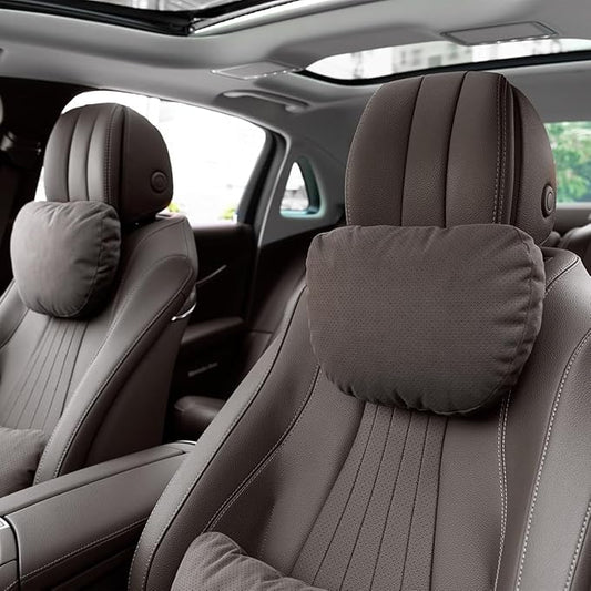 2 Pcs Car Headrest Neck Pillow for Driving,Universal Premium Suede Leather Soft and Comfortable Headrest,Three Gears of Height Adjustment Car Seat Headrest Pillow Car Interior Accessories