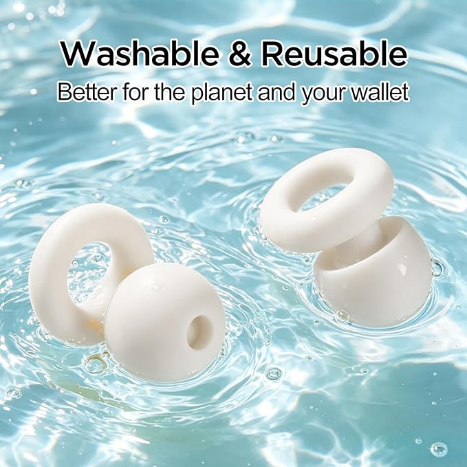 Ear Plugs for Noise Reduction–Super Soft, Reusable Hearing Protection in Flexible Silicone for Sleep, Noise Sensitivity & Flights-8 Ear Tips in XS/S/M/L–27dB Noise Cancelling–White