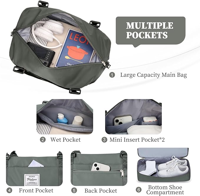 Weekender Bags for Women,Personal Item Travel Bag with Shoes Compartment,Overnight Travel Duffel Bag with Toiletry Bag,Medium