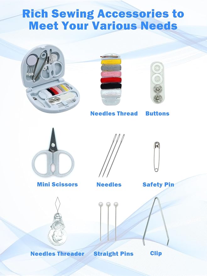 keepsweat Mini Travel Sewing Kit,Small Size Emergency Sewing Kit with Buttons,Threads,Scissors,Needles Portable DIY Supplies Sewing Repair Kits with Plastic Box for Beginner(Blue)