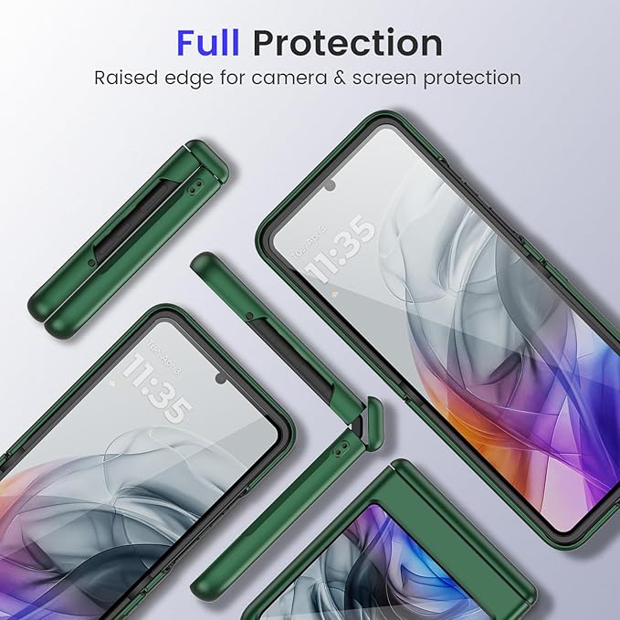 VEGO for Motorola Razr 2024/2025/2026 Case with Hinge Protection, [Built in Screen Protector] [Scratch Resistant] Full Body Hard PC Shell Drop Protective Case for Motorola Razr 2026/2025/2024-Green