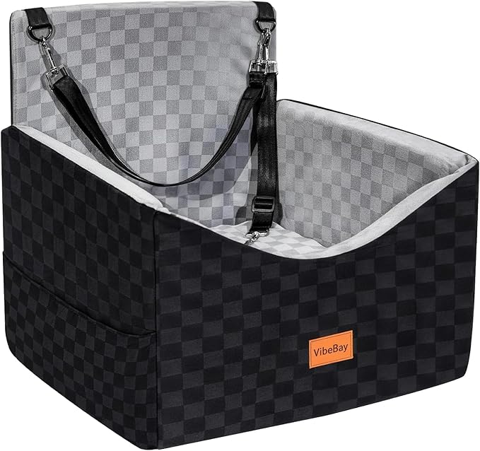Dog Car Seats for Small Medium Dogs Up to 35lbs | Elevated Dog Booster Seat with Detachable Washable Cover & Cushion | Memory Foam Pet Car Travel Seat with Safety Belt and Storage Pockets (Black Grey)