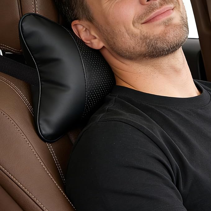 2 Pack Car Neck Pillow Soft Breathable Headrest Pillows for Driving Support, Universal Fit for Most Car Seats Decor Accessories（Black）