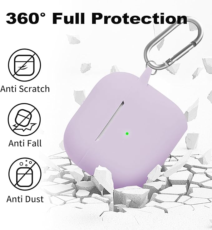 Silicone Case Cover for AirPods 4th Gen, Soft Skin with Cleaner Kit, Keychain, Full Protection for Men & Women (Lavender)
