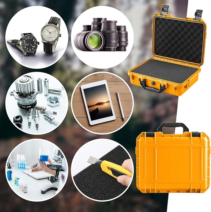 Relaxweex 1 Pcs Waterproof Hard Case with DIY Customizable Foam Insert Portable Protective Case with Knife for Camera Drones Equipments Tools Test Instruments(Yellow,8.5 x 6.5 x 3.7 Inch)
