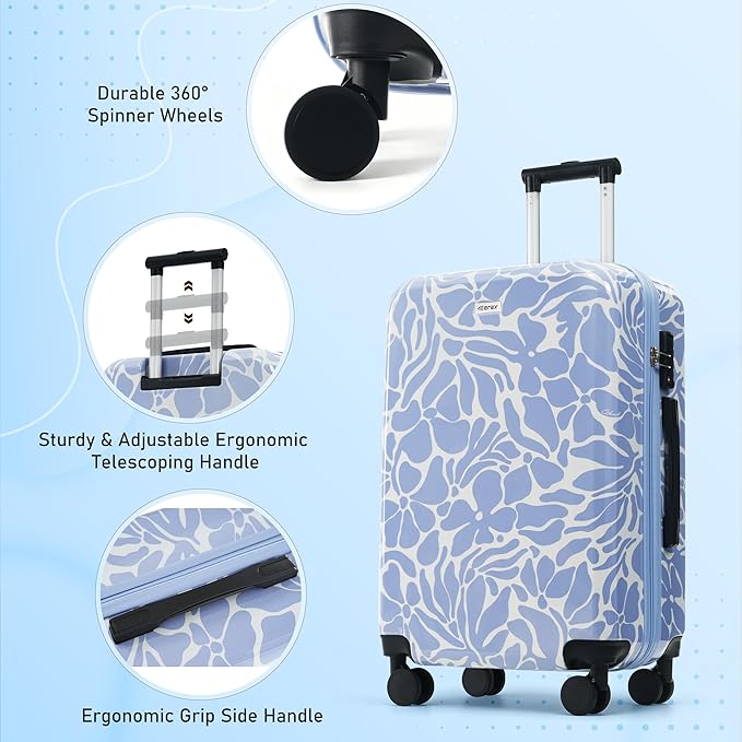 Hardside Luggage Sets, Lightweight Suitcase with Spinner Wheels, Blue Patterns