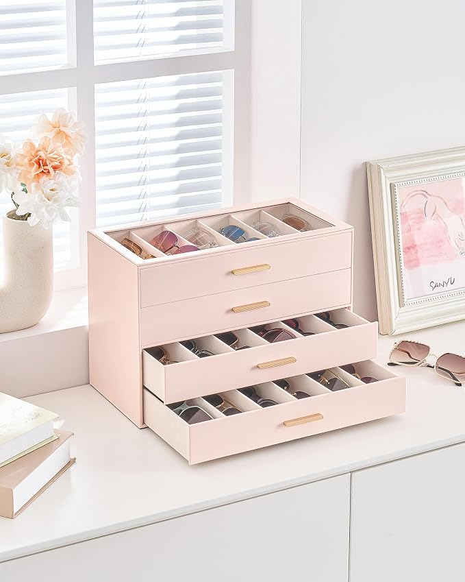 Lolalet Sunglasses Storage Box for Women, Eyewear Eye Glass Organizer with Clear Top Display Holder Case