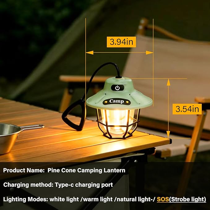 Camping Lantern Rechargeable，1200 Lumens LED Tent Light with 4 Light Modes, USB Portable Outdoor Flashlight for Camping, Hiking, Emergencies, Power Outages, SOS (Light Green)