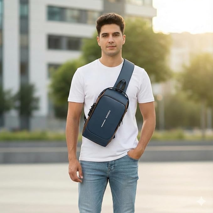 Unisex Anti-Theft Sling Bag with USB Port, Water-Resistant Crossbody Chest Backpack for Travel & Work