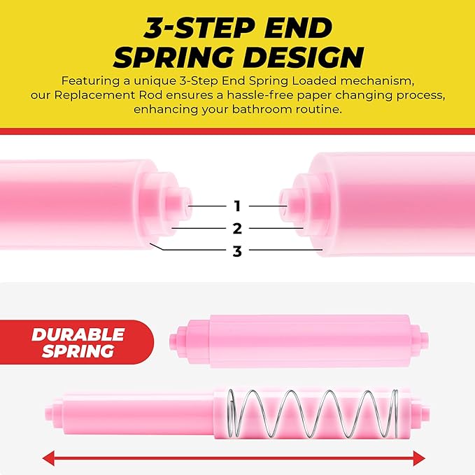 Qualihome Pink Universal Plastic Spring Loaded Toilet Paper Roll Holder Replacement Rod, Pink Toilet Paper Roll Replacement Rod