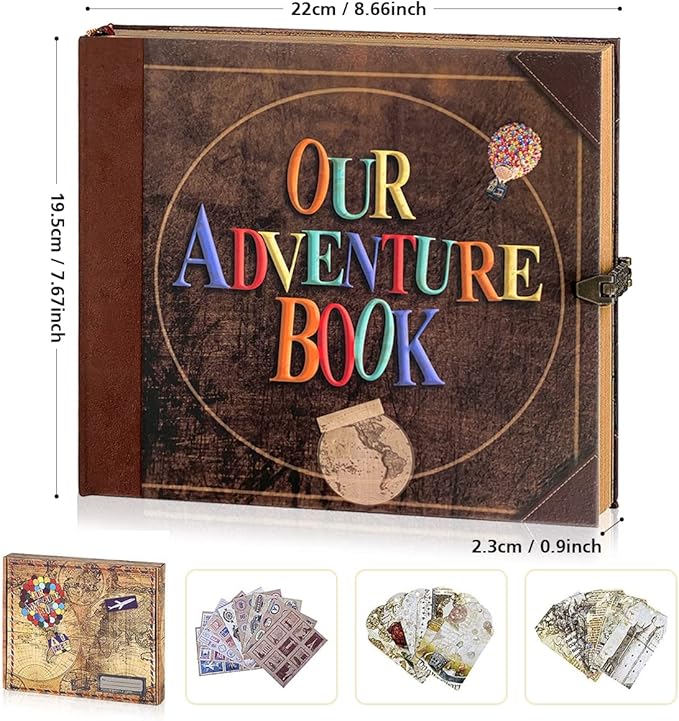 Our Adventure Book Retro Vintage, DIY Scrapbook Photo Album Travel Diary, Multipurpose Guestbook Memory Journal, Ideal Gift for Wedding Anniversary Travel Baby Friends Souvenir Keepsake