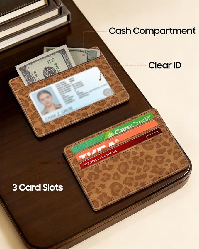 FINTIE Slim Minimalist Front Pocket Wallet, RFID Blocking Credit Card Holder Card Cases with ID Window for Men Women, Leopard print