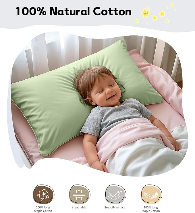 Deep Dream Toddler Pillowcases for 13x18 Pillow 2 Pack, 100% Cotton Travel Pillow Case Cover, 600 Thread Count Cotton Pillow Covers, Soft & Breathable Small Pillow Cases Envelope Closure, Sage Green