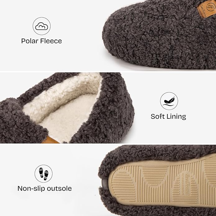 EverFoams Women’s Soft Curly Full Slippers Memory Foam Lightweight House Shoes Cozy Loafer with Polar Fleece Lining