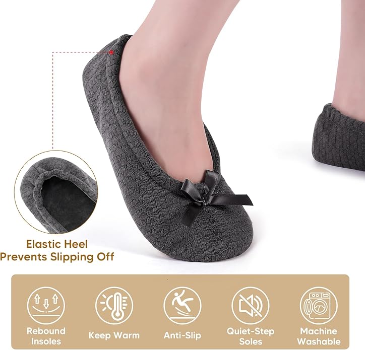ANLUKE Women's Ballerina Slippers Fuzzy House Shoes Memory Foam with Non-Slip Sole